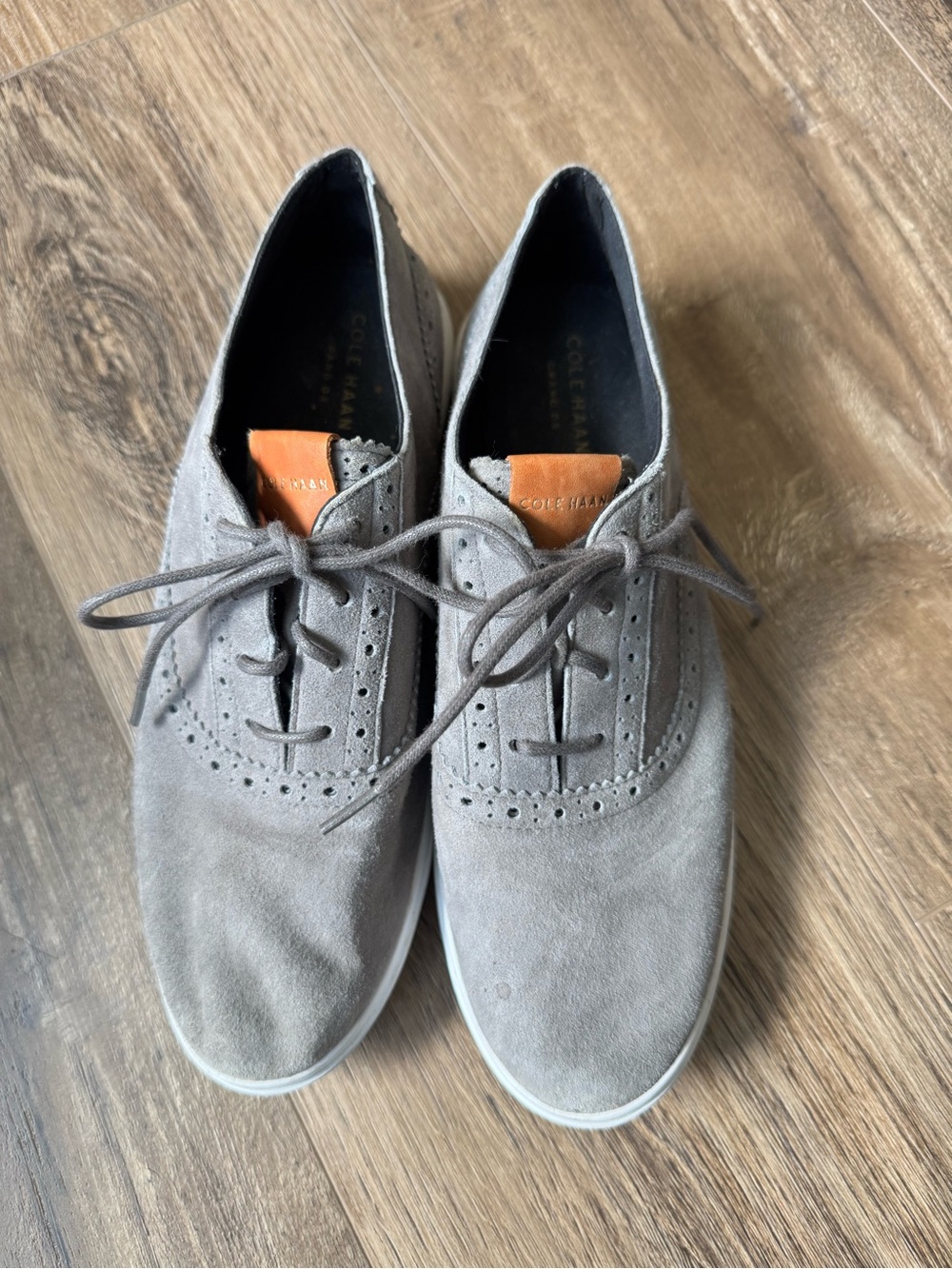 Cole Haan Taupe Suede Oxford Sneakers with Tan Tongue Detail